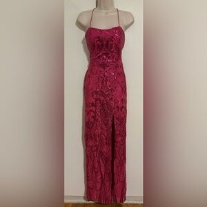 Flawless Size 3/4 Fuchsia Pink Sequined Long Formal Gown By Next/Up